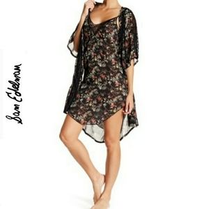 Sam Edelman Black Floral Chiffon & Lace Open Front Robe NWT